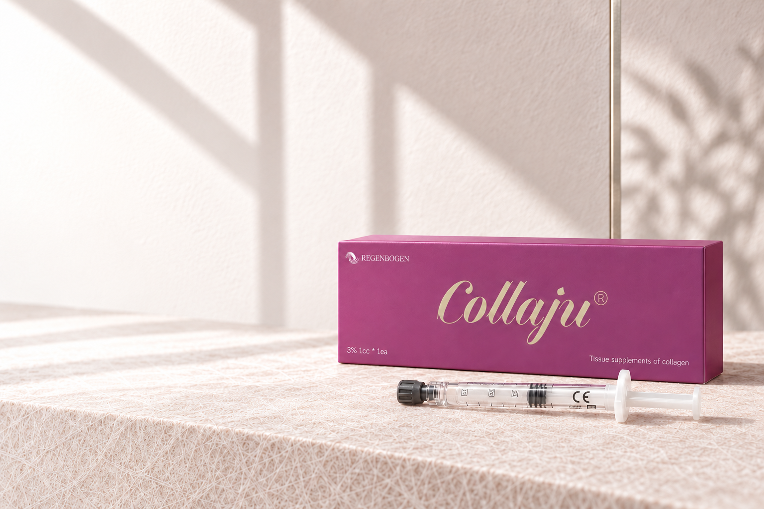 Collaju carton and syringe — editorial product artwork